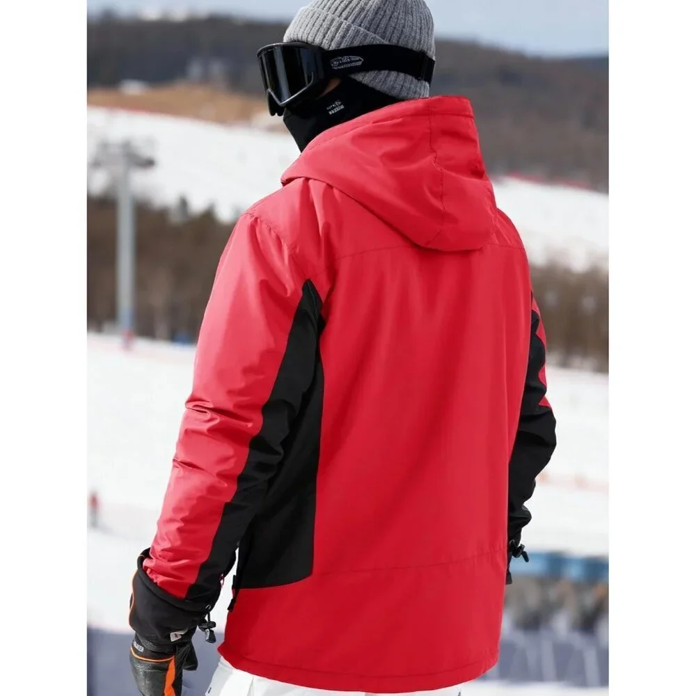 Men's Red Black Waterproof Ski Snow Fleece Lined Warm Winter Rain Jacket